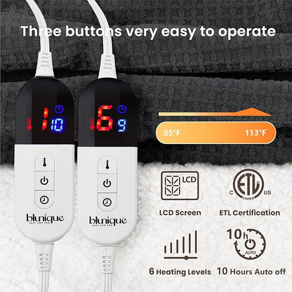 Heated Blanket Electric Blanket Queen Waffle, 84x90 Inches Dual Controllers
