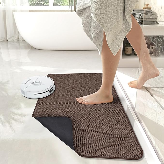 Bath Mat,Ultra Thin Bathroom Rugs,Rubber Bath Mats for Bathroom,No Slip Bath Rugs,Quick Dry,Machine Washable,Low Pile,Absorbent,Shower Outside,Sink,Home Decor Accessories.Brown,1'8"x2'8"(20x32inch)