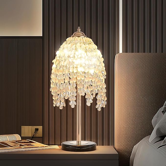 Vintage Style Floor Standing Lamp, Waterfall Design with Grape-Shaped Tall Gold Pole Light, Modern Dimmable Crystals Standing Lamps (Table Lamp-Gold+Iron-7)