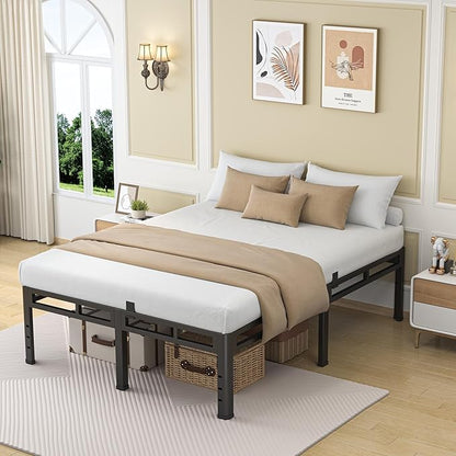 NKZ 22 Inch King Size Bed Frame, Metal Bed Frame & Box Spring 2 in 1 Platform with Round Corner Legs, 4000Lbs Heavy Duty Metal Frame, Mattress Slide Stopper, Headboard Hole, Noise-Free, Easy Assembly