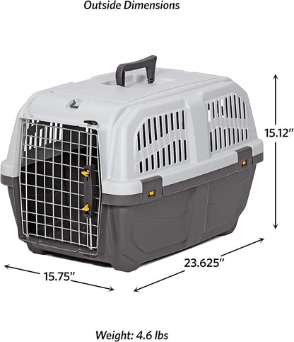 Skudo by MidWest 24-Inch Travel Carrier, Gray, Fits Pets up to 25 lbs | Hard-Sided Pet Carrier, Travel Crate with Handle, Ventilated Design, Locking Tabs, Easy Assembly