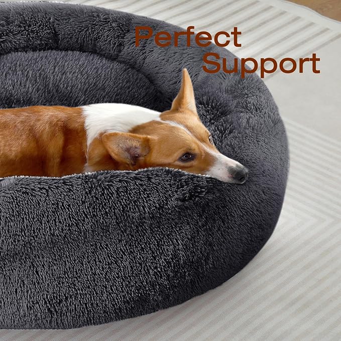 JOLLYVOGUE Dog Bed, Calming Anti-Anxiety Large Dog Bed, Fluffy Donut Cushion for Medium and Large Pets (27"/30"/36")
