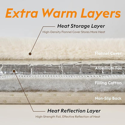 Self Warming Cat Bed, Heating Cat Pad, Extra Soft Flannel Surface, Removable ＆ Washable, Thick Thermal Mat with Non-Slip Bottom (Ivory, 29" X 19")