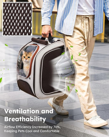 Pecute Dog Backpack Carrier,Large Space Dog Bubble Backpack,Ergonomic,Khaki | Upgraded Transparent Window Offers Greater Transparency,More Wear-Resistant,Sunshade curtain,Folding bowl,Ventilated
