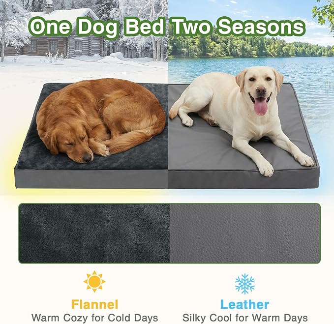 Waterproof XL Dog Bed Outdoor Orthopedic Washable Extra Large Crate Pad 42" | XLarge Foam Pet Bed, Durable Removable Cover, Reversible Faux Leather & Flannel, Anti-Sli Kennel Pad 41"x27" Dark Gray