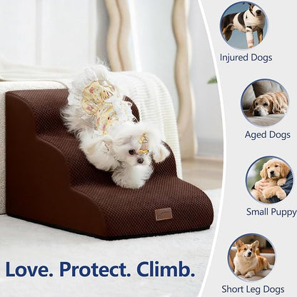 GoGoBunny Ramp Dog Stairs for High Beds 24.4" H, 5-Step Extra Wide Dog Slope Stairs with Durable Waterproof Fabric Cover, Pet Steps for Old Large Dogs Climbing, Non-Slip Sturdy Indoor Step, Brown