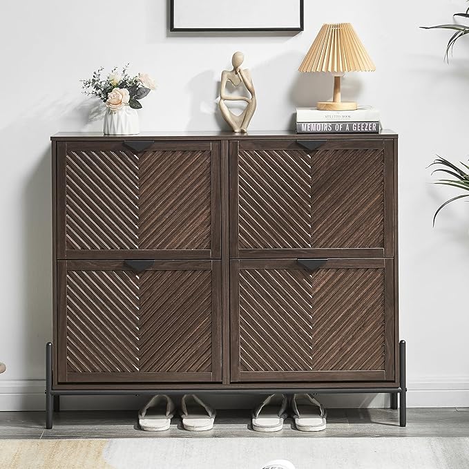 Shoe Cabinet Storage with 4 Flip Drawers, Narrow Hidden Shoes Organizer Cabinet