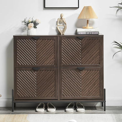 Shoe Cabinet Storage with 4 Flip Drawers, Narrow Hidden Shoes Organizer Cabinet