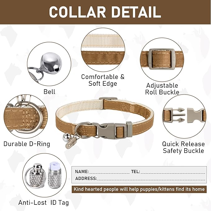 GAMUDA Small Pet Harness Collar and Leash Set, Step in No Chock No Pull Linen Fabric Soft Mesh Dog Vest Harnesses Reflective for Dogs Puppy Cats Kitten Rabbit (Brown, M)