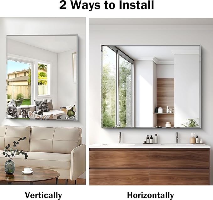 CILIBER Beveled Bathroom Mirror, 40x48 Inch Large Frameless Mirrors