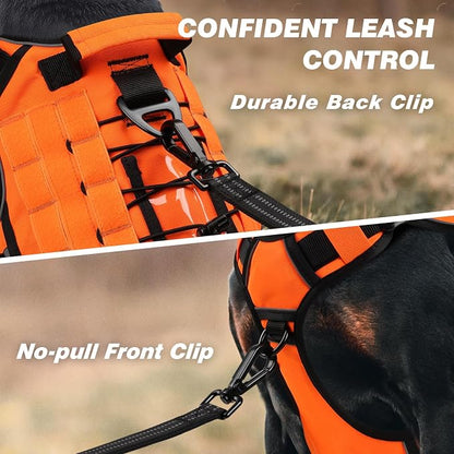 WINGOIN Orange Tactical Dog Harness for Large Dogs,No Pull Dog Harnesses | Heavy Duty with Handle,Adjustable Reflective,Military K9 Style,xl Size Pet Vest,for Husky Doberman,for Walking Hiking