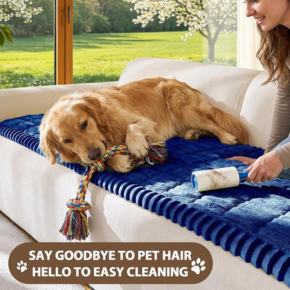 FUANGUI Waterproof Couch Cover Sofa Cover for Dogs and Pets Sofa Protector | Non-Slip Washable Fuzzy Soft Cat Bed Sofa Slipcover for 2-3 Cushion Couch Sofa Pet Friendly, Navy Blue, 27.6" x 94.5", 1 pcs