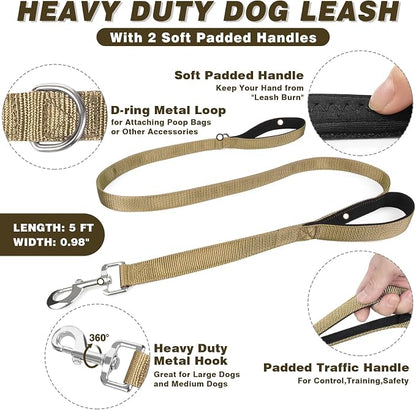 Tactical Service Dog Vest Harness and Leash Set,Heavy Duty Dog Harness with Metal Buckles for Large Dogs,Adjustable No Pull Pet Vest with 10 Patches,for Training Working,Brown L