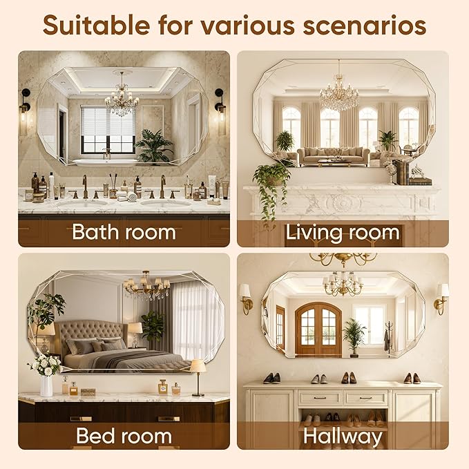 Suidia Bathroom Mirror, Frameless Bathroom Mirror