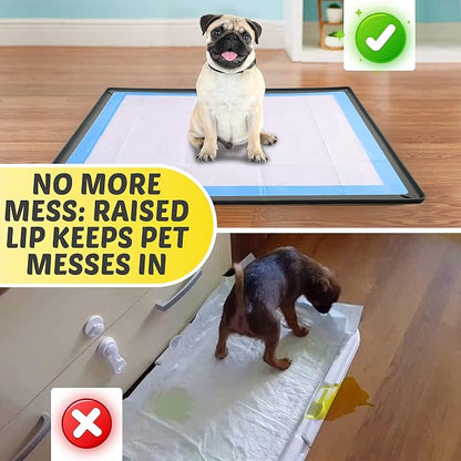 Skywin Dog Pee Pad Holder Tray Fits for 28” x 30” Pee Pads - 1 Pack - Grey | Corner Lock Holes, Raised Edges, Non-Spill, Easy to Clean Silicone Dog Potty Tray Holder, For Indoor Floor Protection