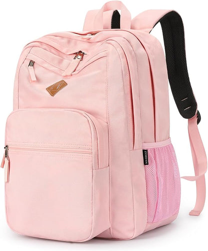 ZORFIN 26L Backpack for College, and Travel: Water Resistant Bookbag - Pink