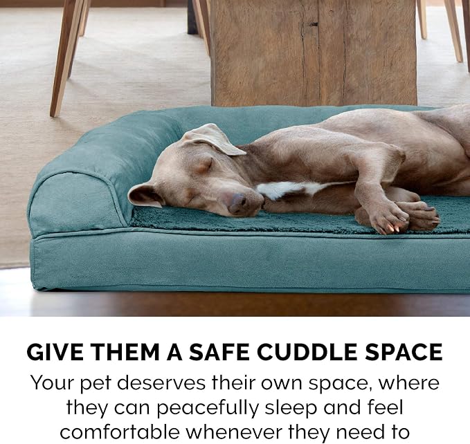 Furhaven Orthopedic Dog Bed for Large Dogs w/ Removable Bolsters & Washable Cover, For Dogs Up to 125 lbs - Plush & Suede Sofa - Deep Pool, Jumbo Plus/XXL