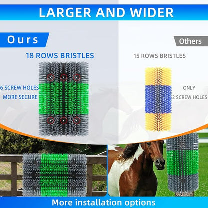 Extra Large Size Livestock Scratching Brush, Upgraded Horse/Goat/Cow/Cattle Scratcher Brush for Grooming, Itch Relief Horse Scratcher Brushes Kit with Two Sets of Mounting Screws(8-Pack,Gray)