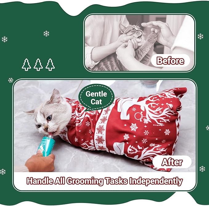 27.5" Large Cat Wrap for Nail Trimming，Self-adherent Cat Grooming Wrap for Adult Cat & Small Dog, Anti-Scratch Cat Swaddle Burrito Wrap for Medicine,Nail Clipping,Ear Cleaning,Teeth Brushing