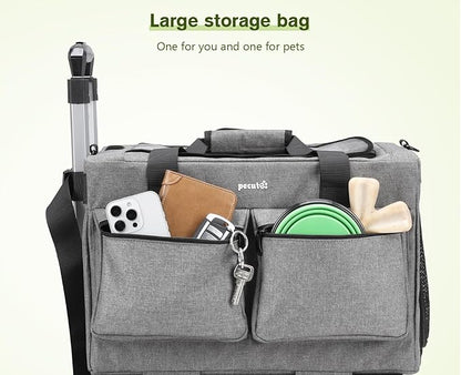 Pecute Cat Carrier with Wheels,Steel Wire Frame Cat Carrier, Stable Pet Trolley Bag for Cats, Pet Handbag and Stroller, Portable Cat Carrier Bag for Car Travel Bus Subway, Grey