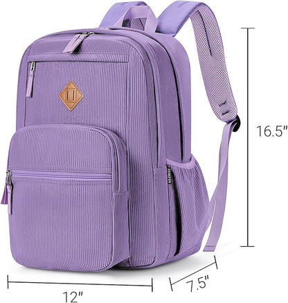 ZORFIN 26L Backpack for College, and Travel: Corduroy Bookbag - Deep Purple