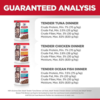 Hill's Science Diet Adult 1-6, Adult 1-6 Premium Nutrition, Wet Cat Food, Variety Pack: Tuna, Chicken, Ocean Fish Stew, 2.8 oz Pouch Variety Pack, Case of 12