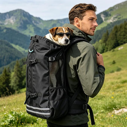 Big Dog Backpack Carrier, Green-L | Extra Large Pet Carrier for 66lbs Dogs, Fully Adjustable Water-Resistant Dog Travel Bag for Hiking Cycling Outdoor Adventures