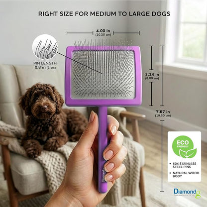 Diamondg Pet Slicker Brush for Dogs & Cats – Professional Grooming Brush for Shedding, Detangling & Coat Maintenance, Gentle Fine Wire Pins, Ergonomic Handle, Purple