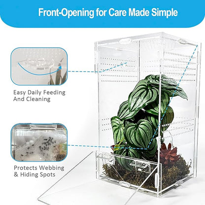 Jumping Spider Enclosure 6”x6”x10”, Arboreal Tarantula Enclosure, Praying Mantis Terrarium Critter Cage for Jumping Spider, Tarantula, Mantis, Snail, Isopods, Beetles, Millipedes