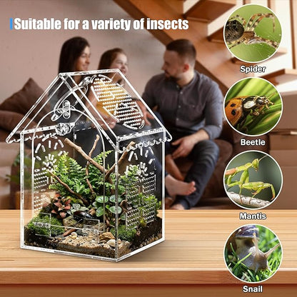 Jumping Spider Enclosure House Shape Design, Seamless Acrylic Tarantula Terrarium for Spiders and Small Reptiles, 6"x6"x10" (Large)