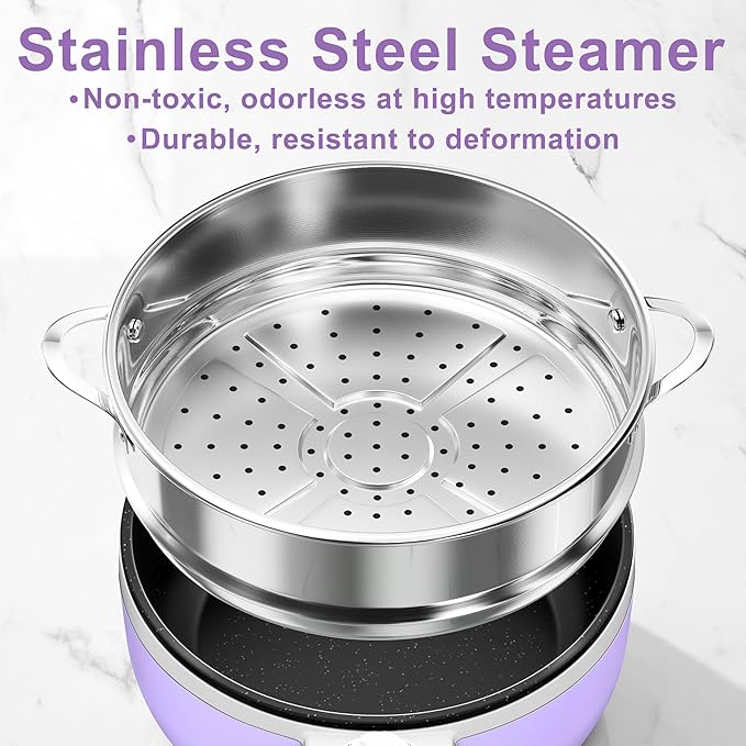 Dezin Hot Pot Electric with Steamer Upgraded, Non-Stick Sauté Pan, Rapid