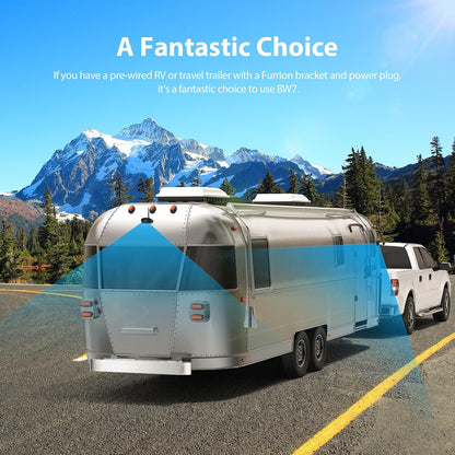 3-Camera Wireless RV Backup Camera System with 7-Inch Monitor, 1 Rear Sharkfin, 2 Side Cameras, DVR Monitor & IR Night Vision, IP69K Waterproof, Compatible with Furrion Pre-Wired RV Trailer