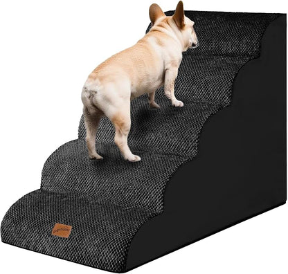 GoGoBunny Ramp Dog Stairs for High Beds 24.4" H, 5-Step Extra Wide Dog Slope Stairs with Durable Waterproof Fabric Cover, Pet Steps for Old Large Dogs Climbing, Non-Slip Sturdy Indoor Step, Black