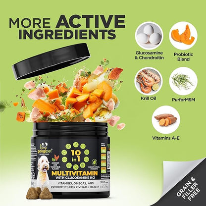 Googipet Premium 10 in 1 Dog Vitamins Multivitamin Chewable with Probiotics for Gut Health, Dog Vitamins and Supplements w/Vitamin C & Glucosamine for Joint Support (Chicken & Vegetable Flavor)