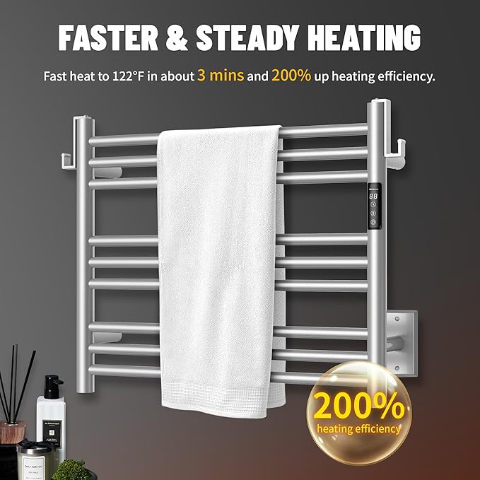 K&KALONZO Towel Warmer for Bathroom, Wall-Mounted 9-Bar Heated Towel Rack