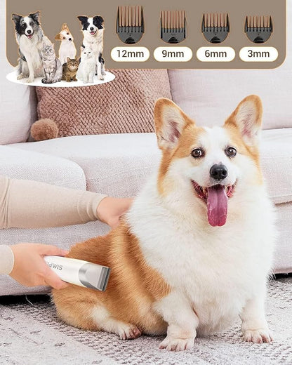 Dog Vacuum Grooming Kit for Shedding: Professional Hair Clippers Pet Groomer - Strong Suction Cleaner Deshedding Tool Fur Brush Attachment Trimmer for Home Cat (Cream White)