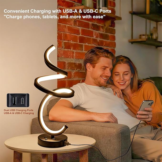 RGB Spiral LED Table Lamp, Dimmable Creative Bedside Lamp, Modern Color