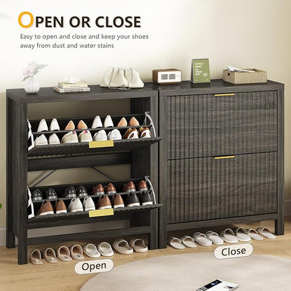 Shoe Cabinet Storage for Entryway, Fluted Shoe Cabinet