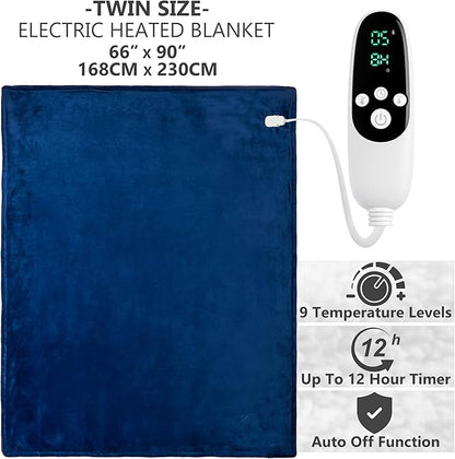 Heated Blanket Electric Luxurious Fleece Twin Blanket, 9 Heat Settings & 12H