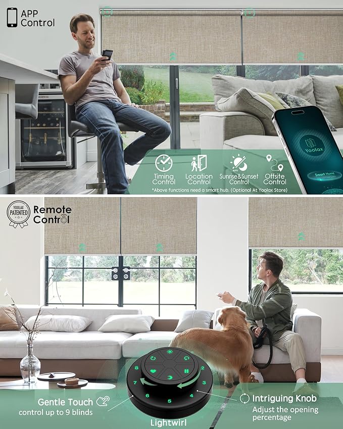 Yoolax Motorized Blinds with Remote, Automatic Window Shades Compatible with
