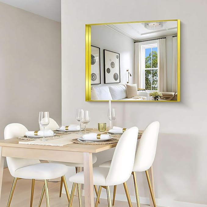 CIRCUMI Gold Bathroom Mirror, Brushed Finish, Tempered Glass, Mirror