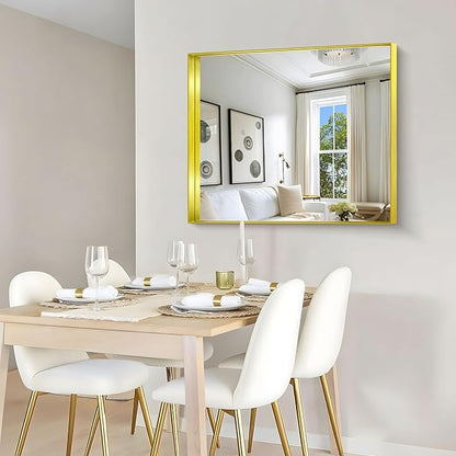 CIRCUMI Gold Bathroom Mirror, Brushed Finish, Tempered Glass, Mirror