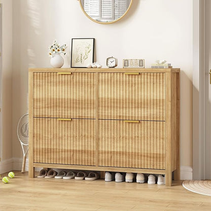 Shoe Cabinet Storage for Entryway, Fluted Shoe Cabinet
