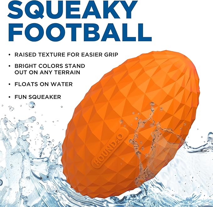 Playology Hound2O Dog Toys | Squeaky Football Toy for Dogs to Chase | Orange Floating Outdoor Toy - Easy to Clean and Made from Non Toxic Materials
