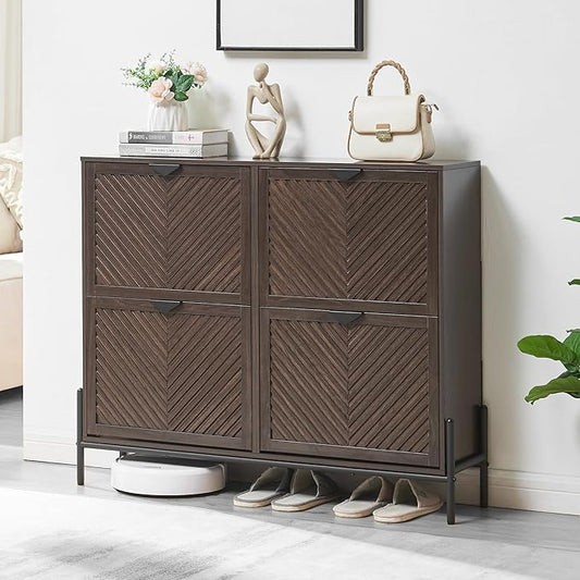 Shoe Cabinet Storage with 4 Flip Drawers, Narrow Hidden Shoes Organizer Cabinet