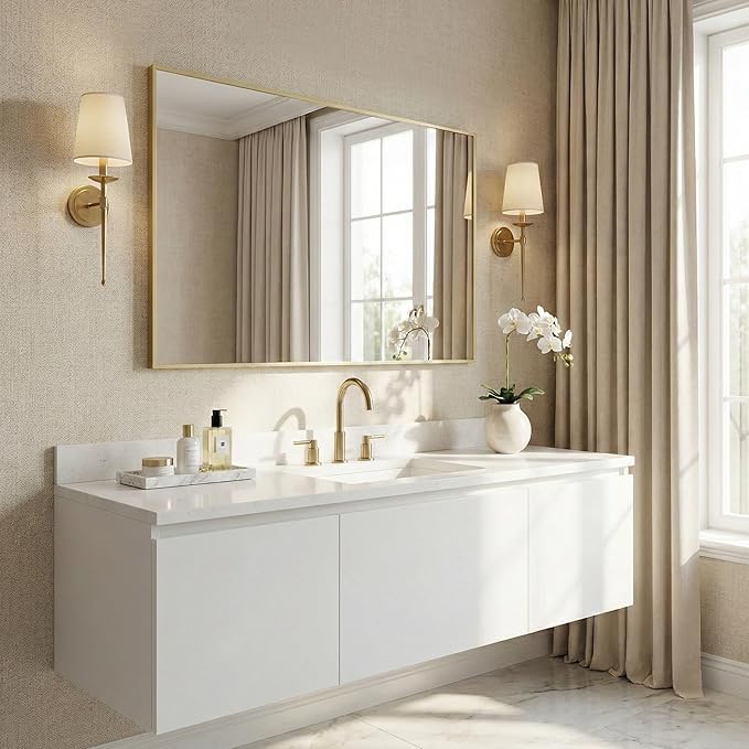 30"x48" Gold Bathroom Mirror, Metal Framed Vanity Mirror