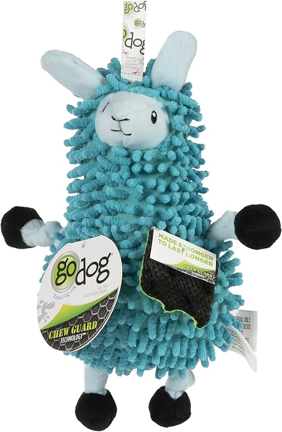 goDog Llamas Noodle Squeaky Plush Dog Toy, Chew Guard Technology - Blue, Small