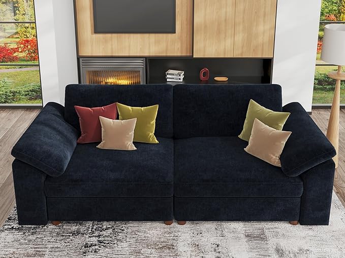 EASE MOOSE Modern Loveseat Sofa for Living Room, Comfty 2 Seat Solid Wood Frame Sofa, FSC Certified Modern Deep Seat Couch, Removable Cover,Dark Blue