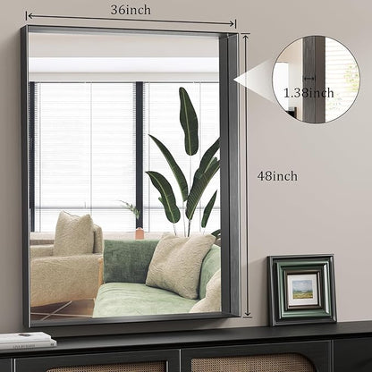 Koonmi 36x48 Inch Black Metal Framed Bathroom Mirror