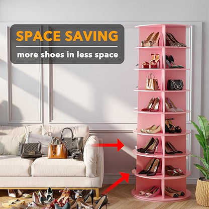 SpaceAid 8 Tier Rotating Shoe Rack Tower, Spinning Shoe Display Lazy Susan